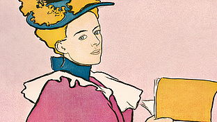 Zeichnung einer Frau aus dem Jugendstil mit Buch