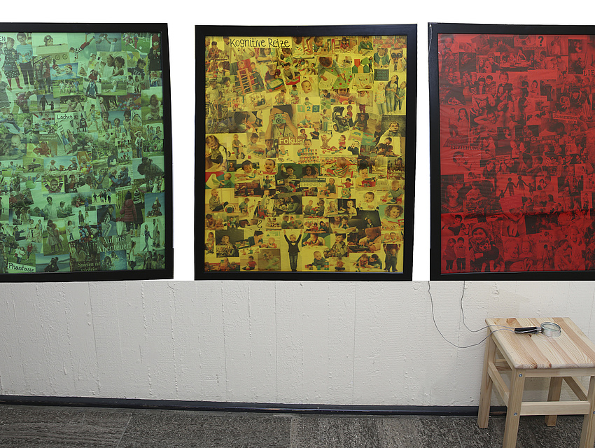 Familienszenen in Grün, Gelb und Rot