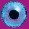Logo der visionale: Blaue Augen-Iris auf lila Hintergrund.