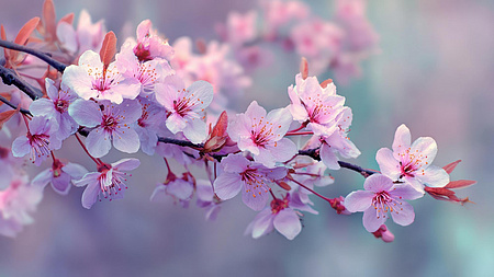 Ein Zweig mit rosa Blüten