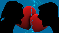 Frauenkopf-Herz-Herz-Männerkopf. Das Bild zeigt einen riss zwischen den beiden Köpfen. Bildquelle: Gert Altmann auf Pixabay