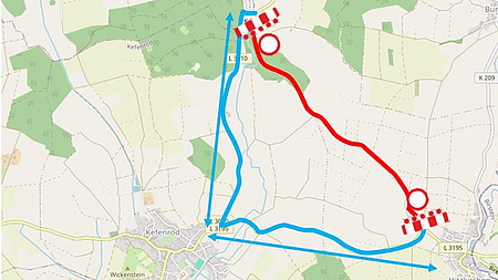 Eine Karte mit eingezeichneter Umleitung.