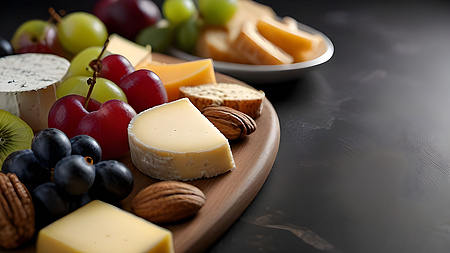 Obst und Käse auf dem Teller.