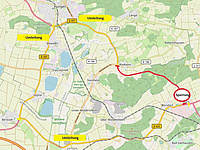Eine geografische Karte zeigt die Umleitungsstrecke f&uuml;r eine Stra&szlig;ensperrung im Niddaer Stadtteil Harb an.