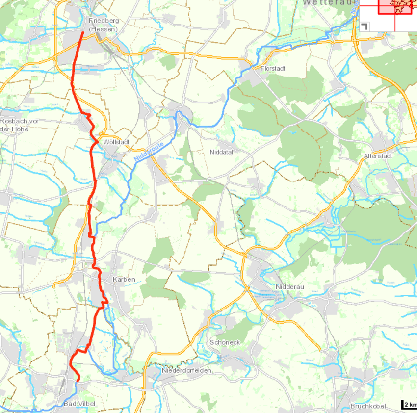Rot eingezeichnete Route auf einer Landkarte
