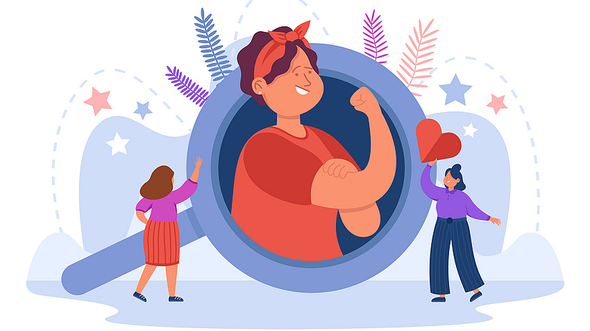 Zeichnung eine Frau zeigt ihre Muskeln