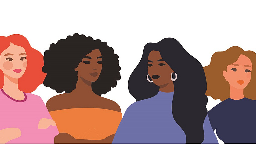 Buntes Bild von verschiedenen jungen Frauen und Nationalitäten