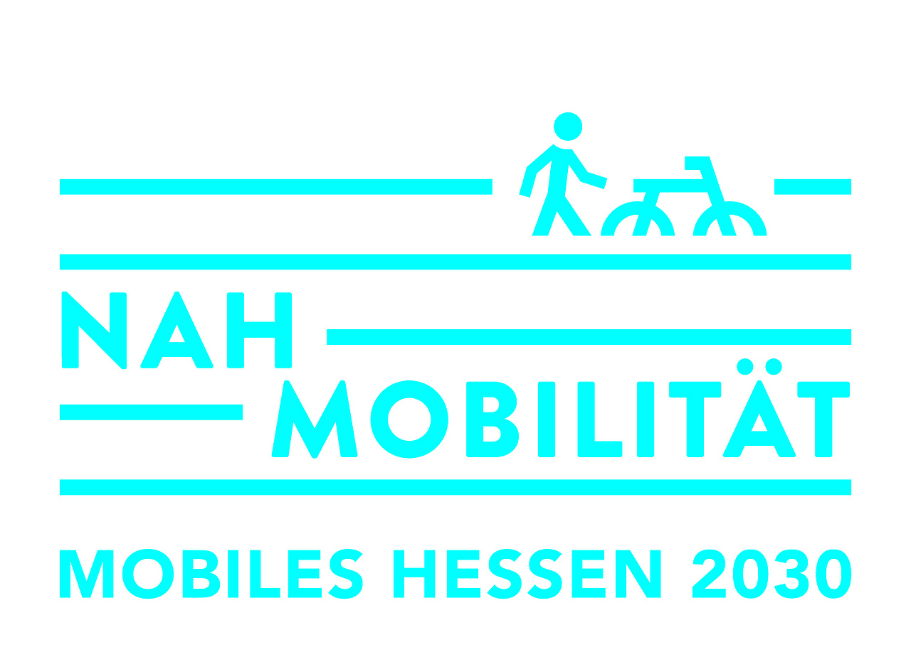 Ein Stichmännchen mit Fahrrad und Text Nahmobilität Mobiles Hessen 2030