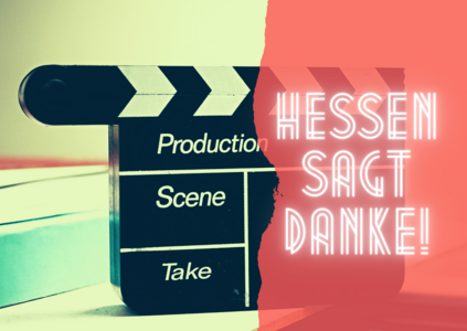 Symbolbild mit Filmklappe und Schriftzug Hessen sagt Danke!