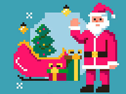 Pixelbild des Weihnachtsmannes mit Schlitten.