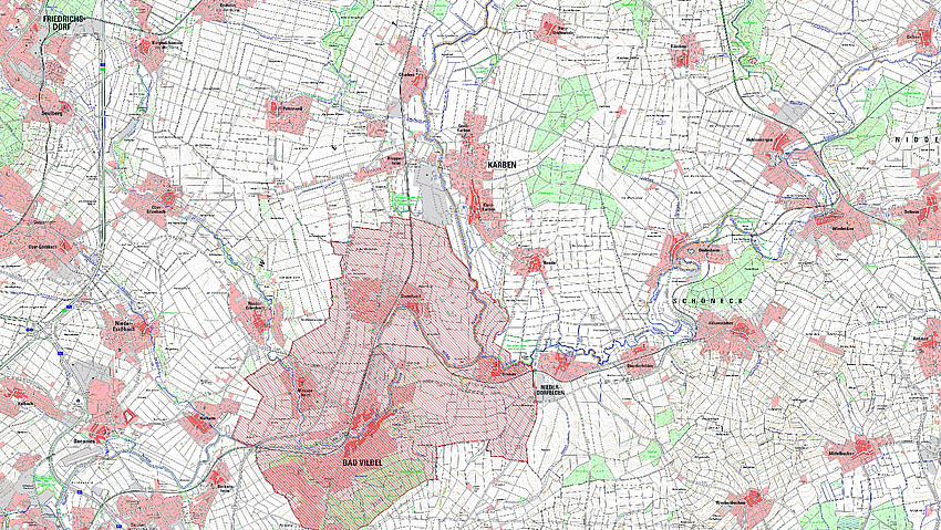 Landkarte mit dem eingezeichneten betroffenen Gebiet