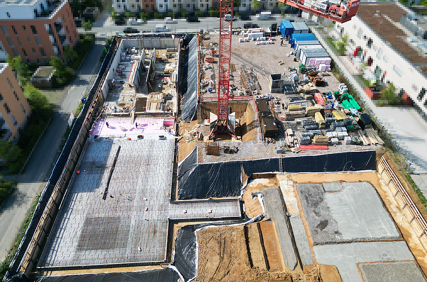 Luftaufnahme der Baustelle.