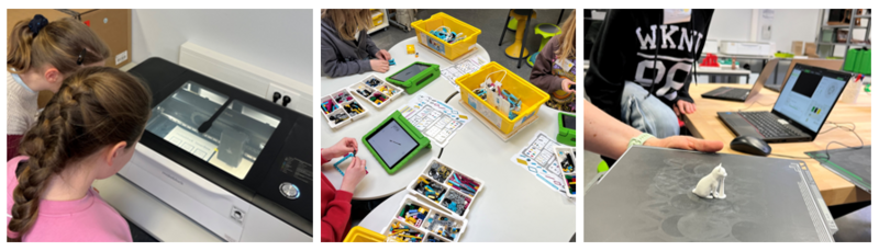 Kinder schauen in einen Lasercutter