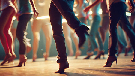 Frauenbeine auf einer Tanzfläche