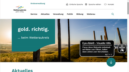 Eine Ansicht der Homepage mit dem "Eye-Able"-Symbol.
