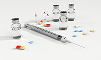 Tabletten, Kapseln, Ampullen, Injektionspritze mit Kanüle