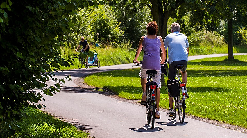 Radfahrer im Grünen.