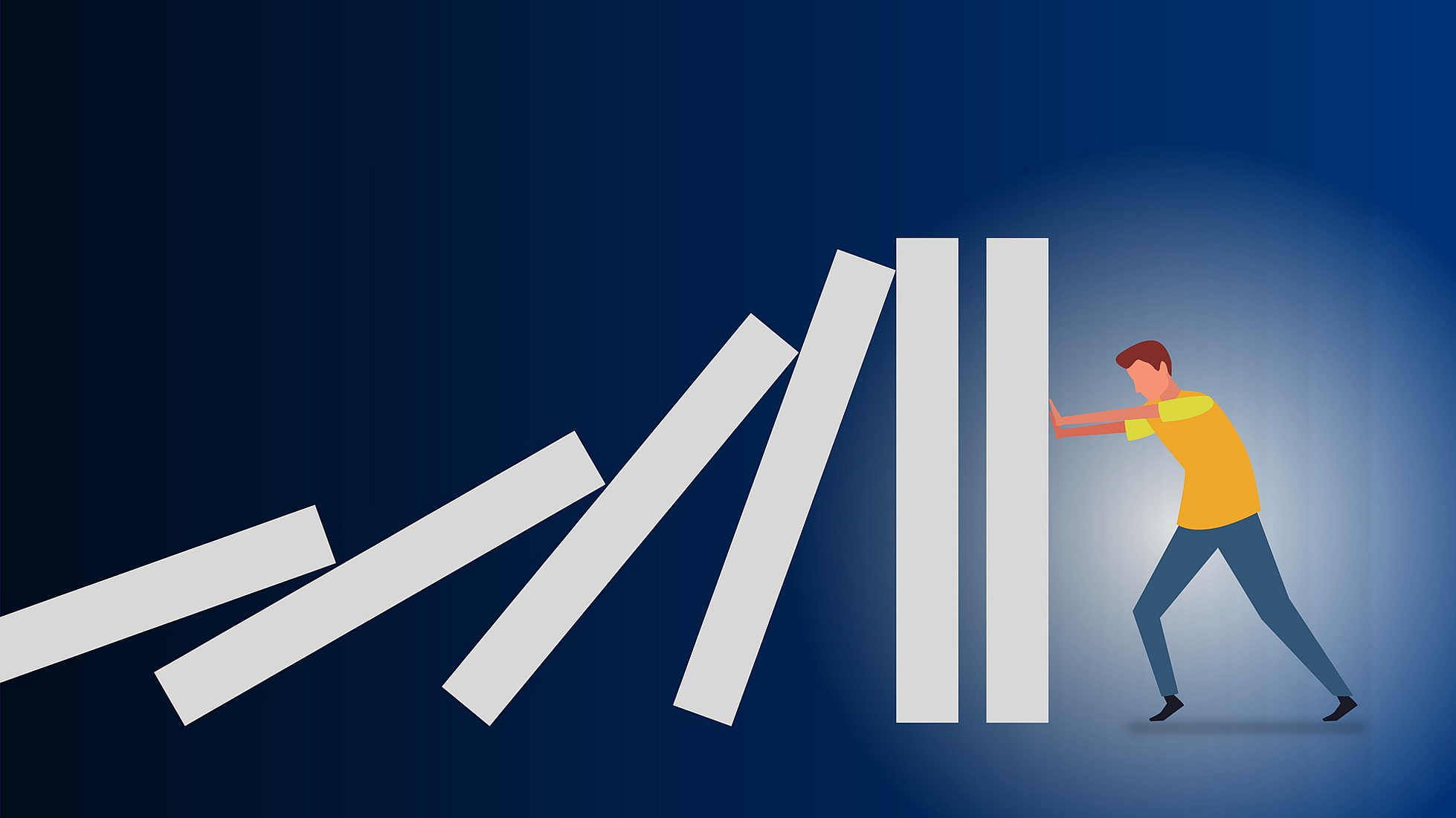 Comic, wie ein Mann sich gegen Hindernisse zur Wehr setzt