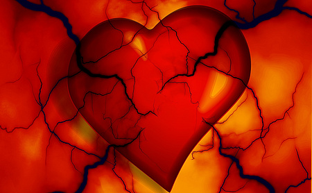Stilisiert gemaltes Herz, von dem mehrere große und kleine Blutgefäße ausgehen.